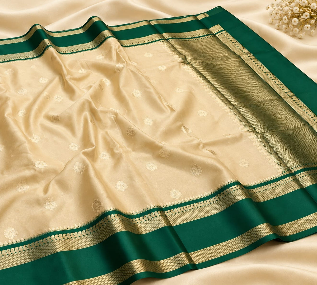 Banarasi Warm Soft Silk Katan Saree with Woven Buti & Zari Border