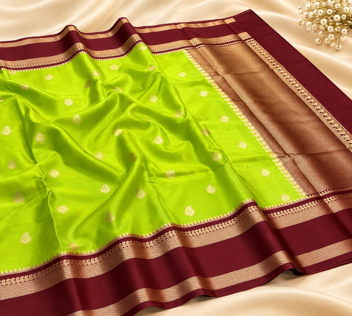 Banarasi Warm Soft Silk Katan Saree with Woven Buti & Zari Border