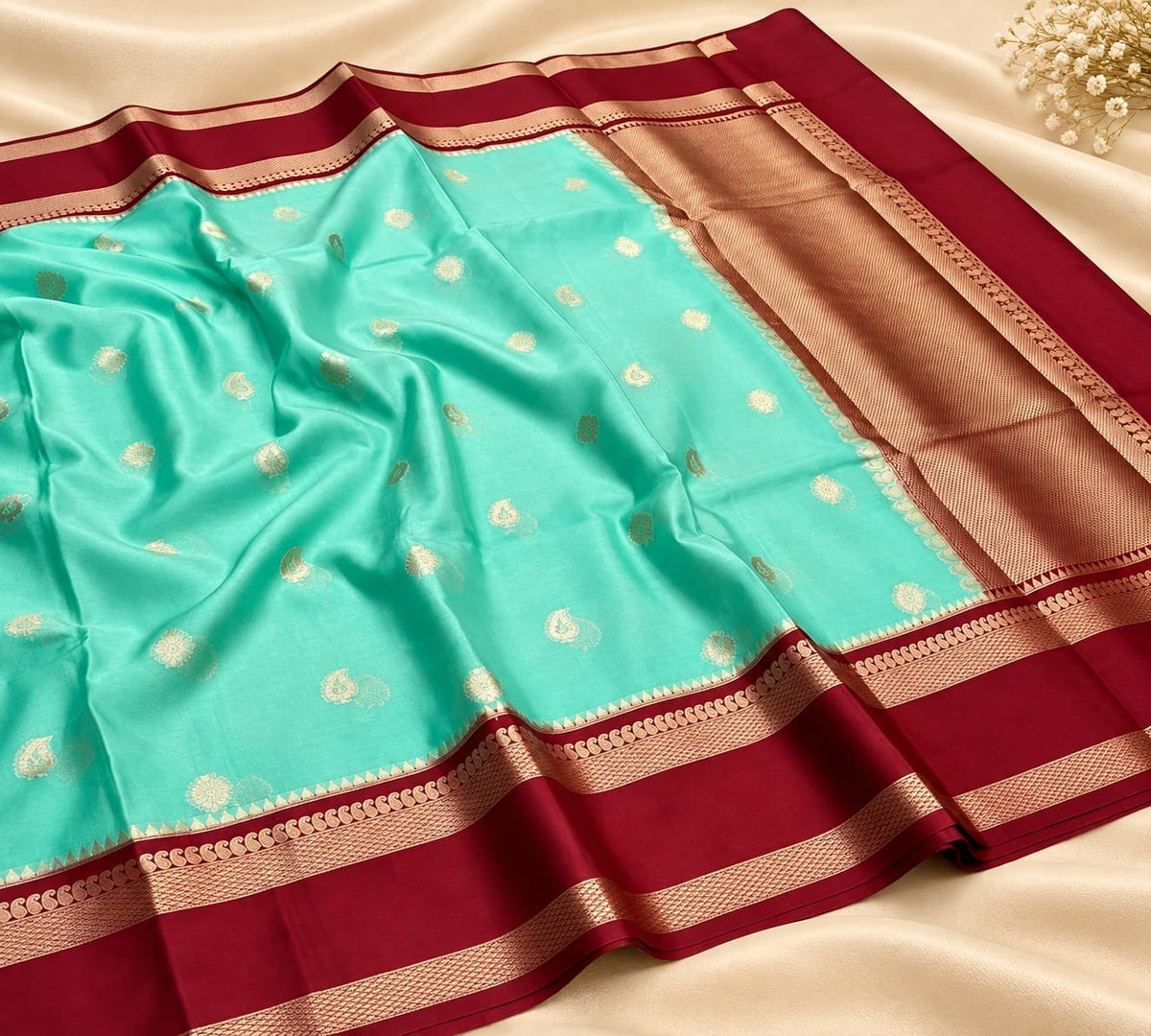 Banarasi Warm Soft Silk Katan Saree with Woven Buti & Zari Border