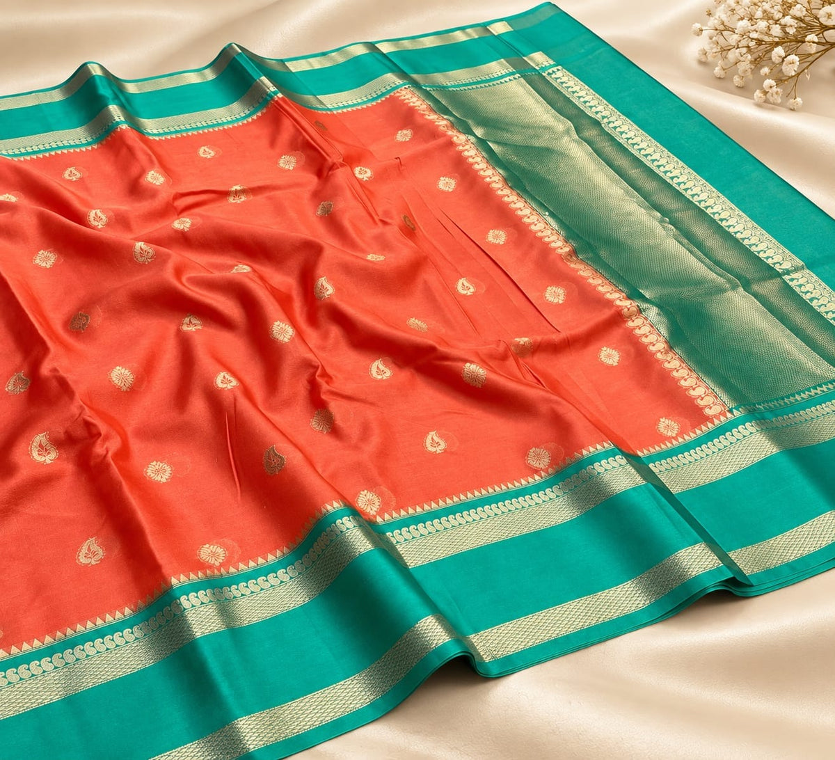 Banarasi Warm Soft Silk Katan Saree with Woven Buti & Zari Border