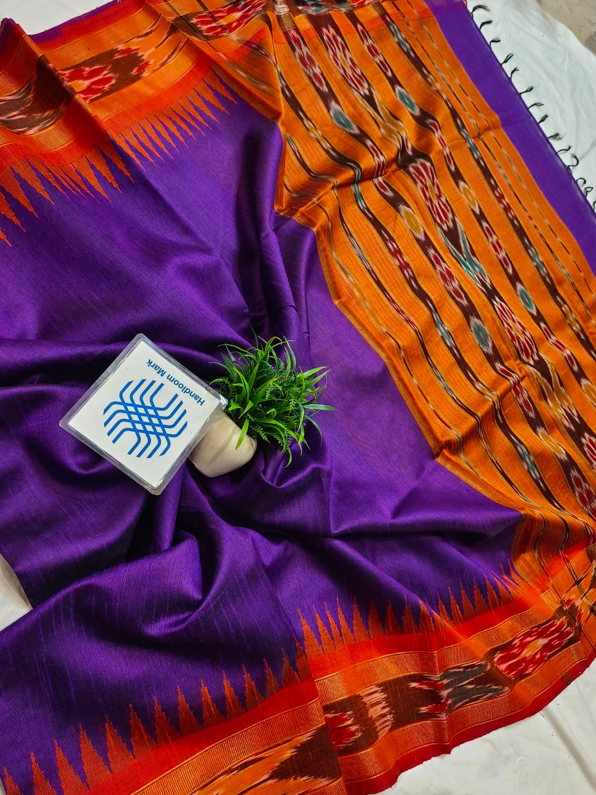 Semi Raw Silk Ikkat Saree with Contrast Temple Border