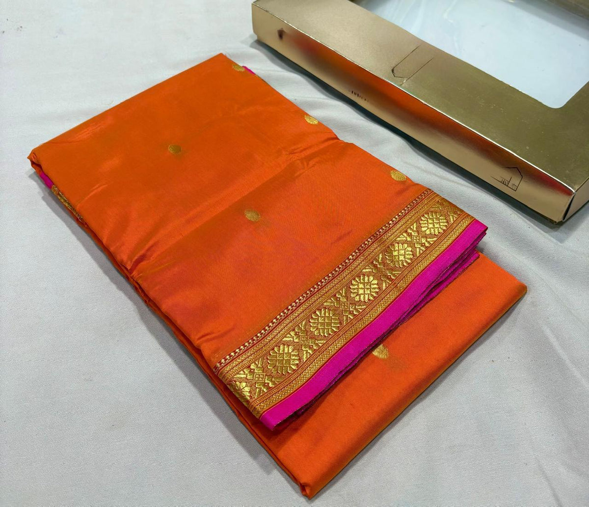 Pure Silk Saree from Maharashtra | Traditional Gold Butta & Woven Border
