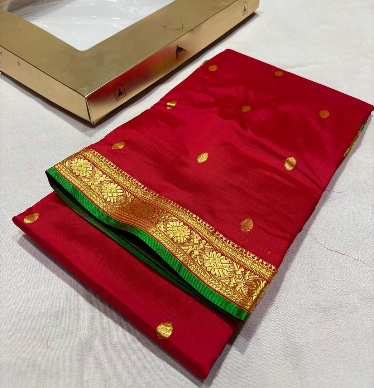 Pure Silk Saree from Maharashtra | Traditional Gold Butta & Woven Border