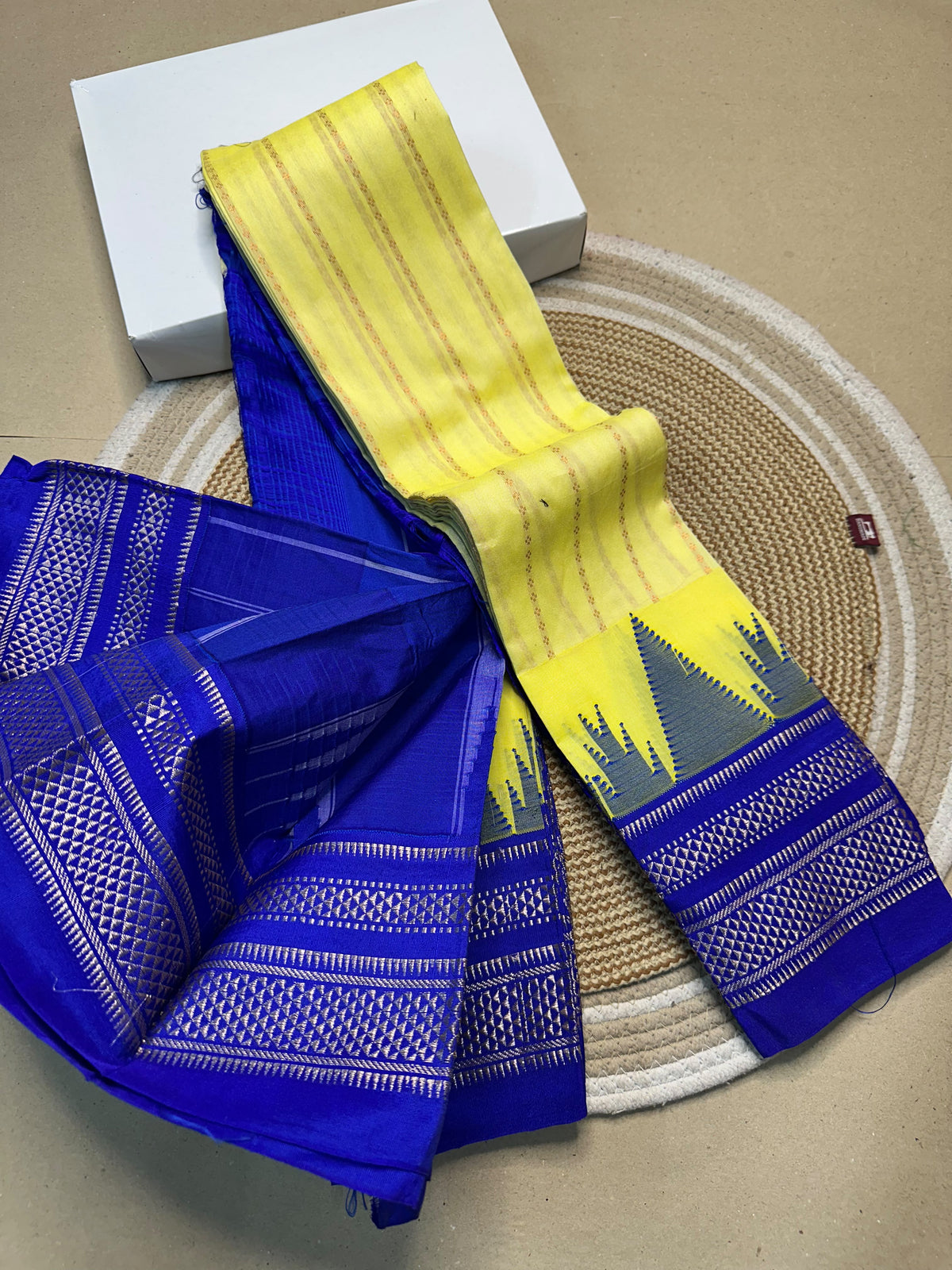 Mercerised Cotton Ilkal Saree with Temple Border, Tope Pallu & Vertical Zari