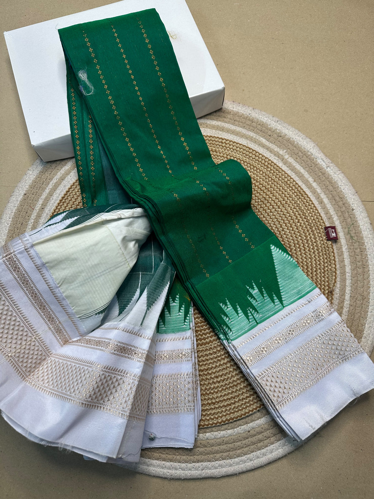 Mercerised Cotton Ilkal Saree with Temple Border, Tope Pallu & Vertical Zari