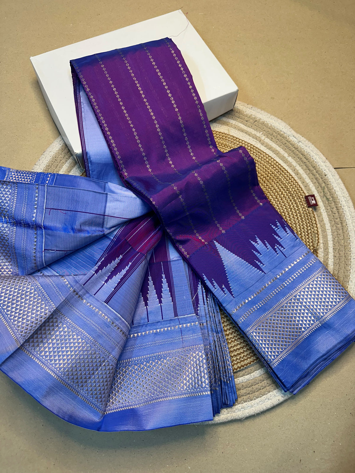 Mercerised Cotton Ilkal Saree with Temple Border, Tope Pallu & Vertical Zari