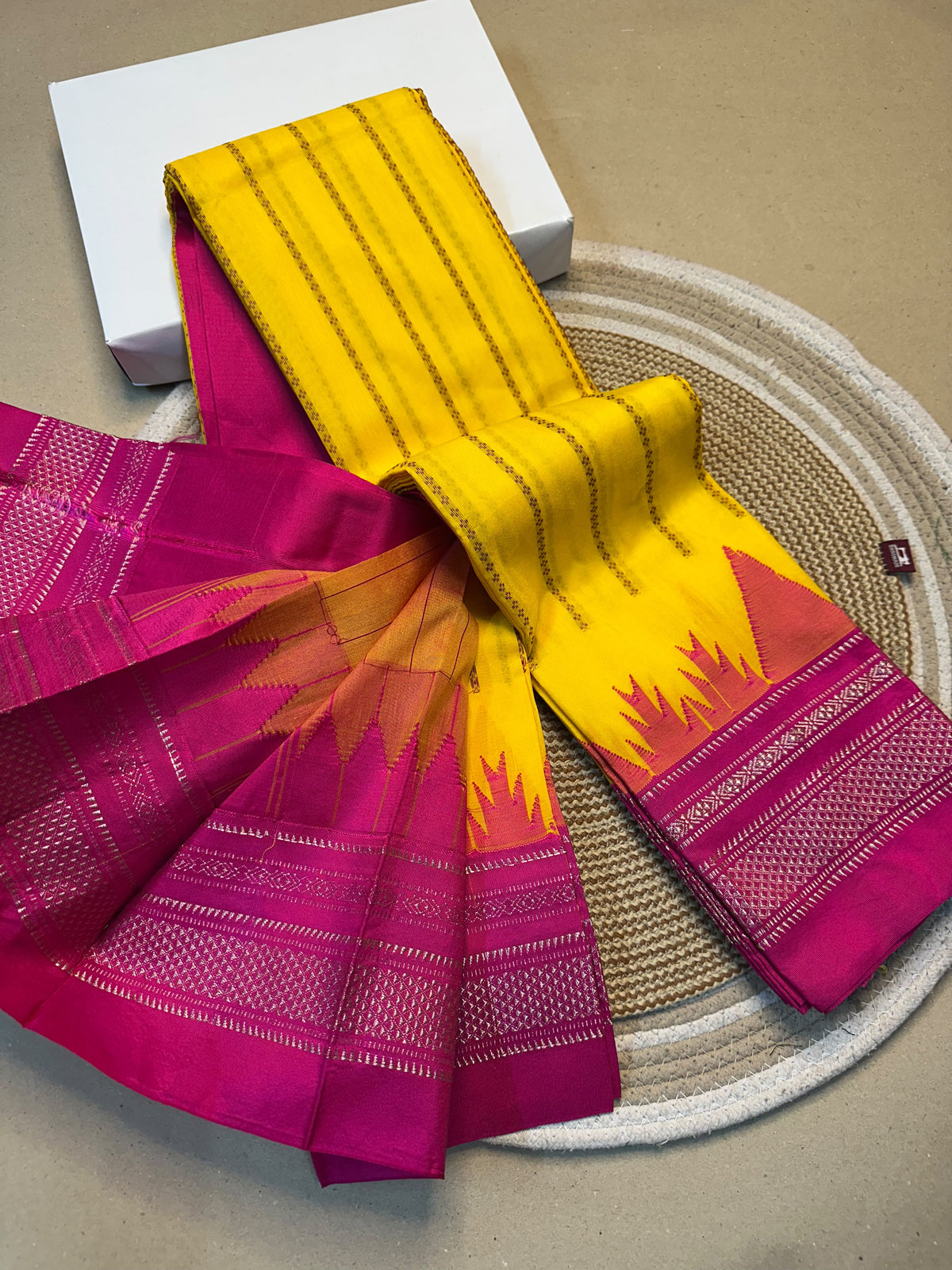 Mercerised Cotton Ilkal Saree with Temple Border, Tope Pallu & Vertical Zari