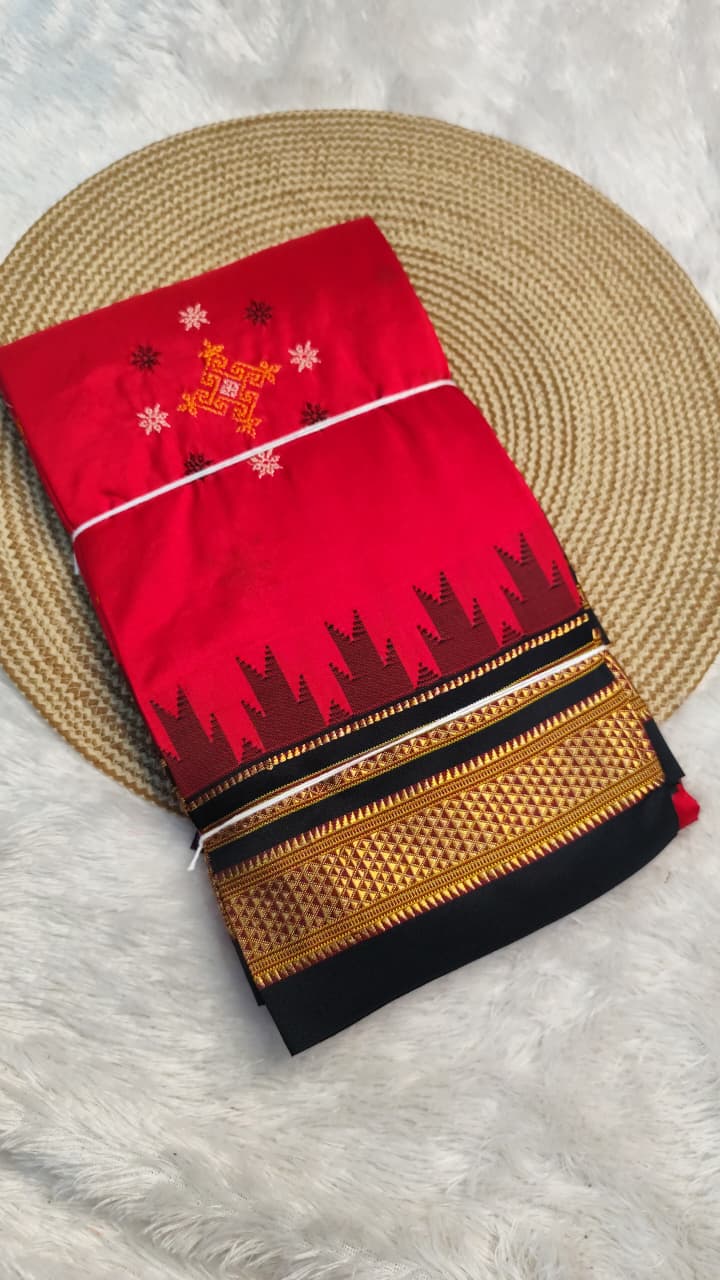 Karnataka Ilkal Pure Silk Saree with Kasuti Work, Chikki Paras Border &amp; Tope Pallu