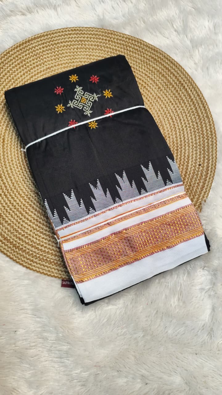 Karnataka Ilkal Pure Silk Saree with Kasuti Work, Chikki Paras Border &amp; Tope Pallu