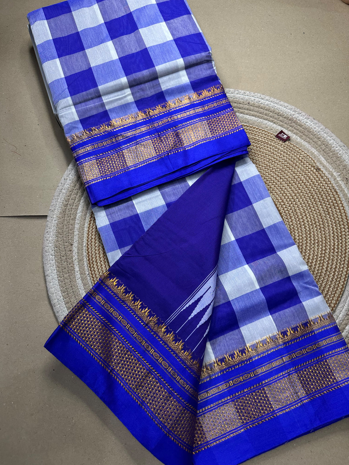 Ilkal-Style Big Checks Mercerised Cotton Saree with Chikki Paras Border & Catlon Silk Pallu