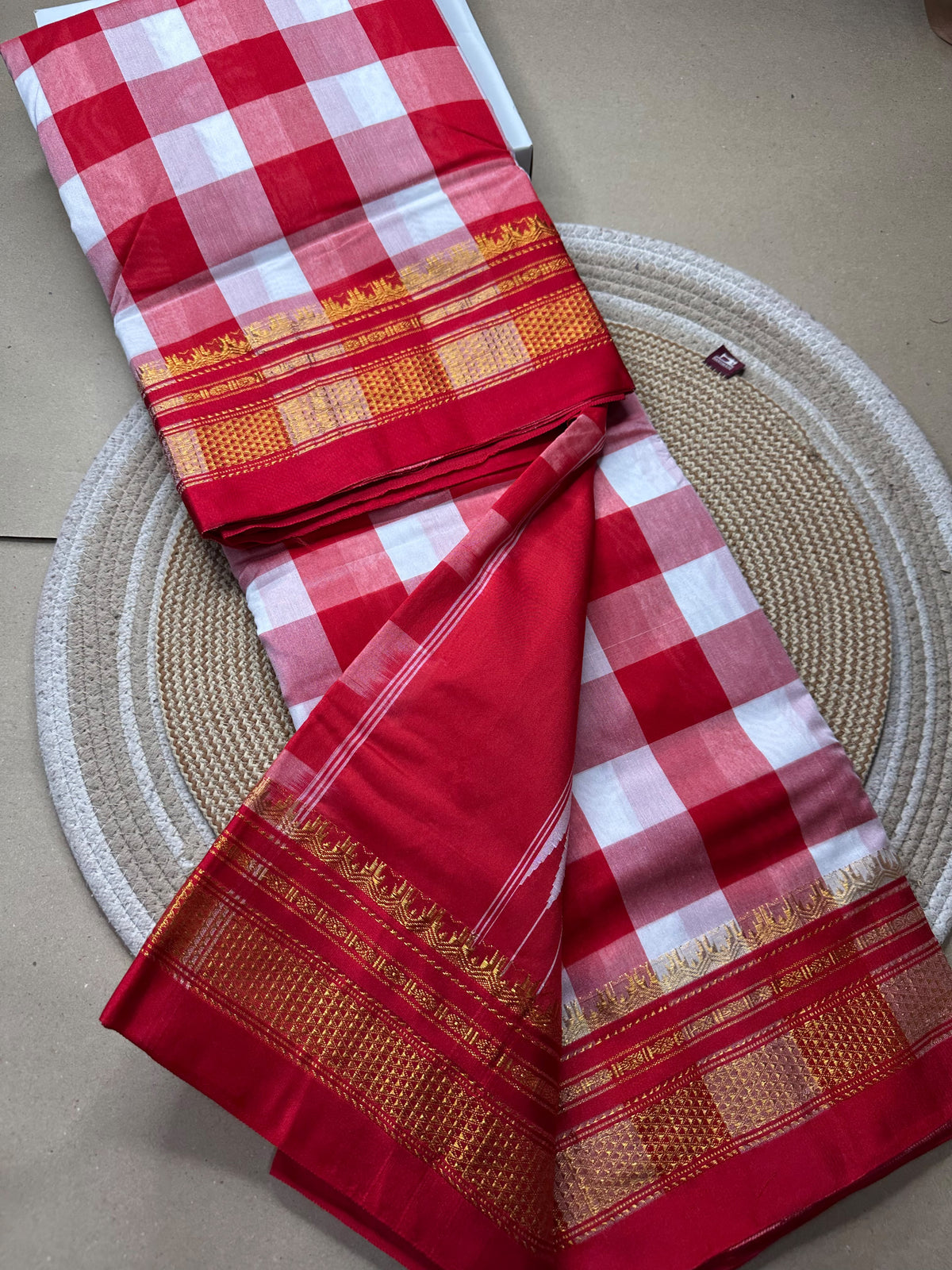 Ilkal-Style Big Checks Mercerised Cotton Saree with Chikki Paras Border & Catlon Silk Pallu