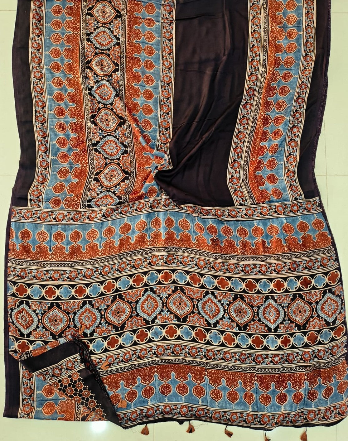Ajrakh Hand Block Print Premium Modal Silk Saree with Matching Blouse Piece
