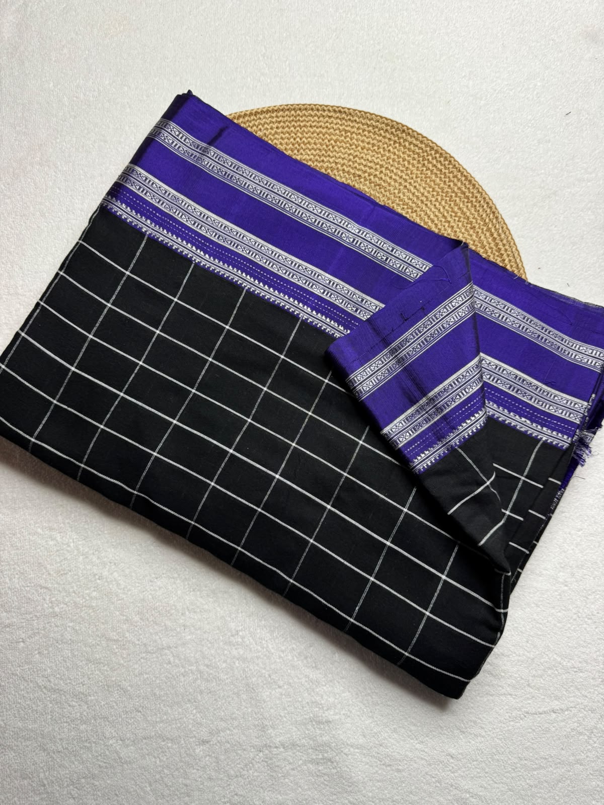 Ilkal Cotton Handloom Check Pattern Saree with Chikki Paras Border and Silk Pallu
