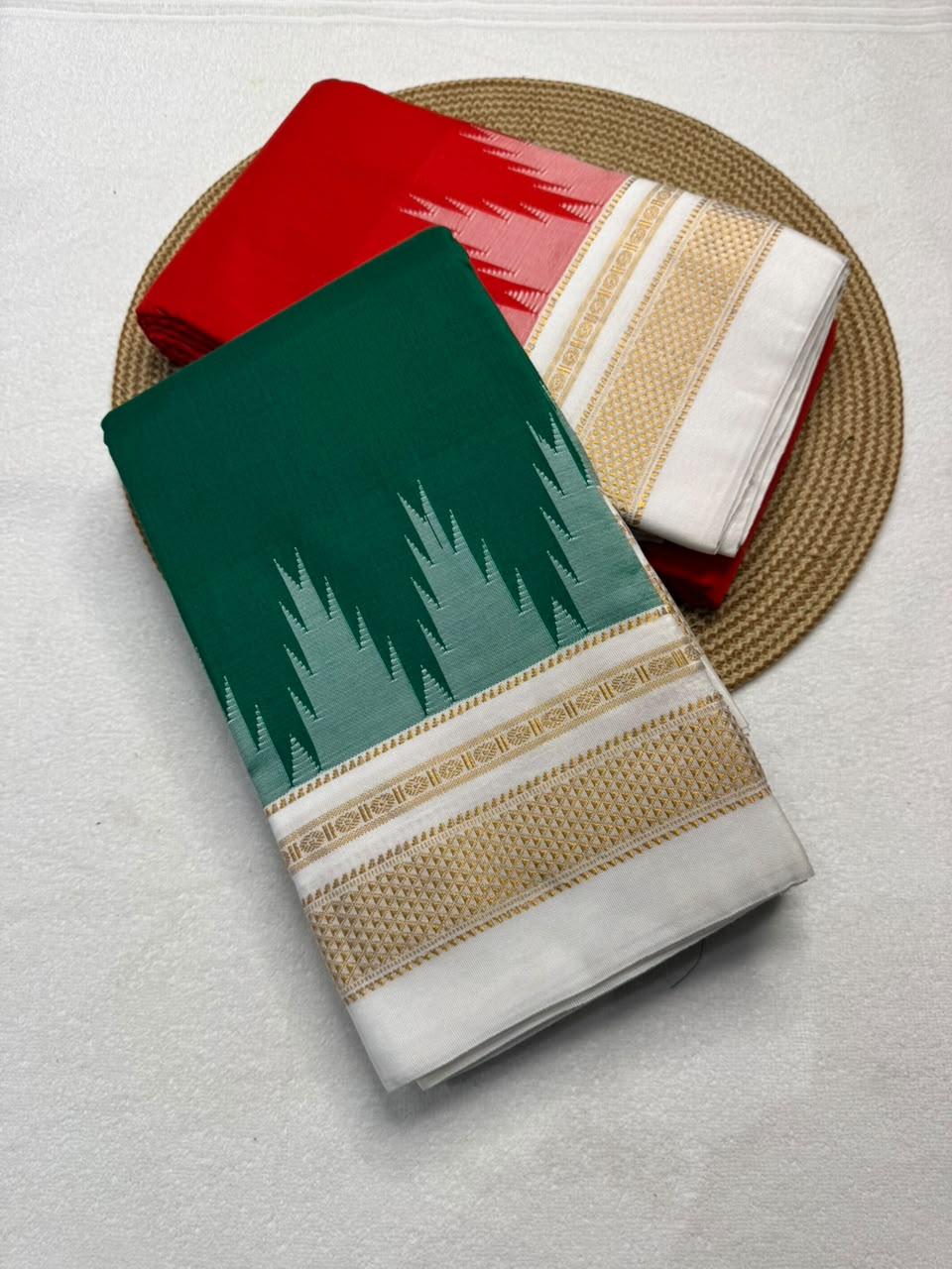 Mercerised Cotton Ilkal Saree with Temple Border, Tope Pallu & Chikki Paras | Contrast Blouse Piece