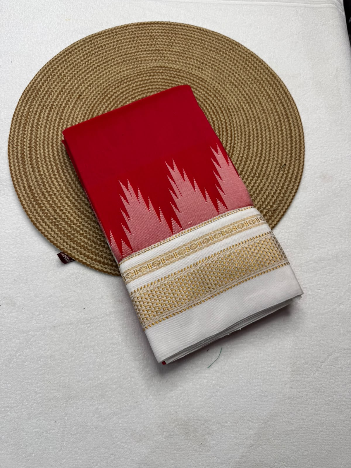 Mercerised Cotton Ilkal Saree with Temple Border, Tope Pallu & Chikki Paras | Contrast Blouse Piece