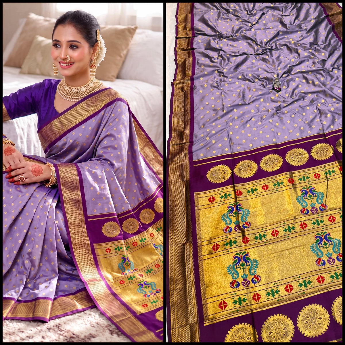 Big Temple Ilkal-Style Tana Silk Saree with All-Over Butties and Tope Pallu