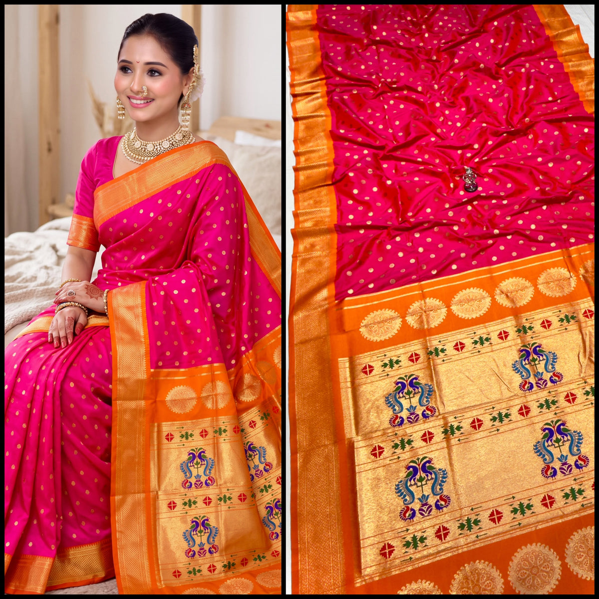 Big Temple Ilkal-Style Tana Silk Saree with All-Over Butties and Tope Pallu