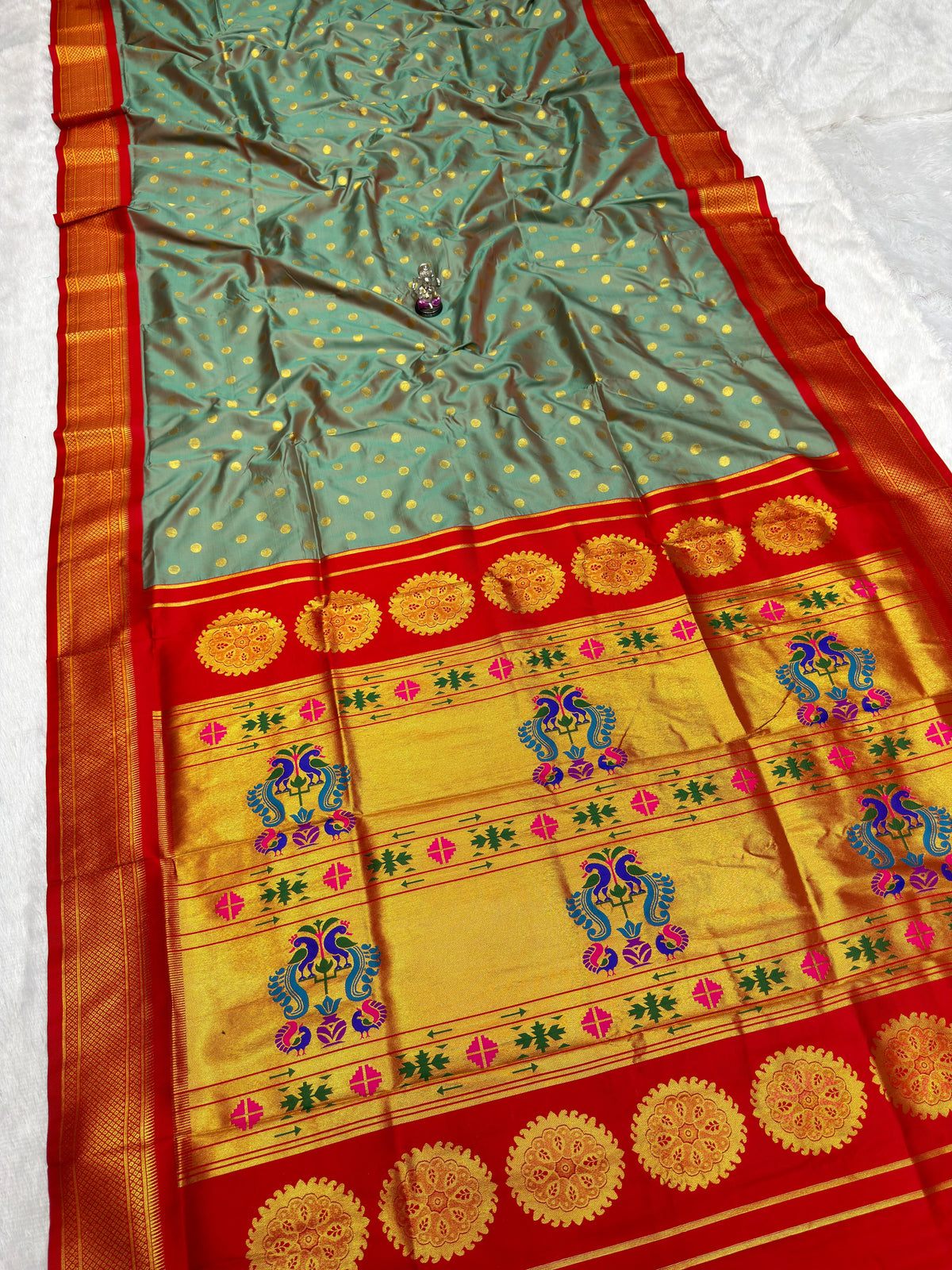 Big Temple Ilkal-Style Tana Silk Saree with All-Over Butties and Tope Pallu