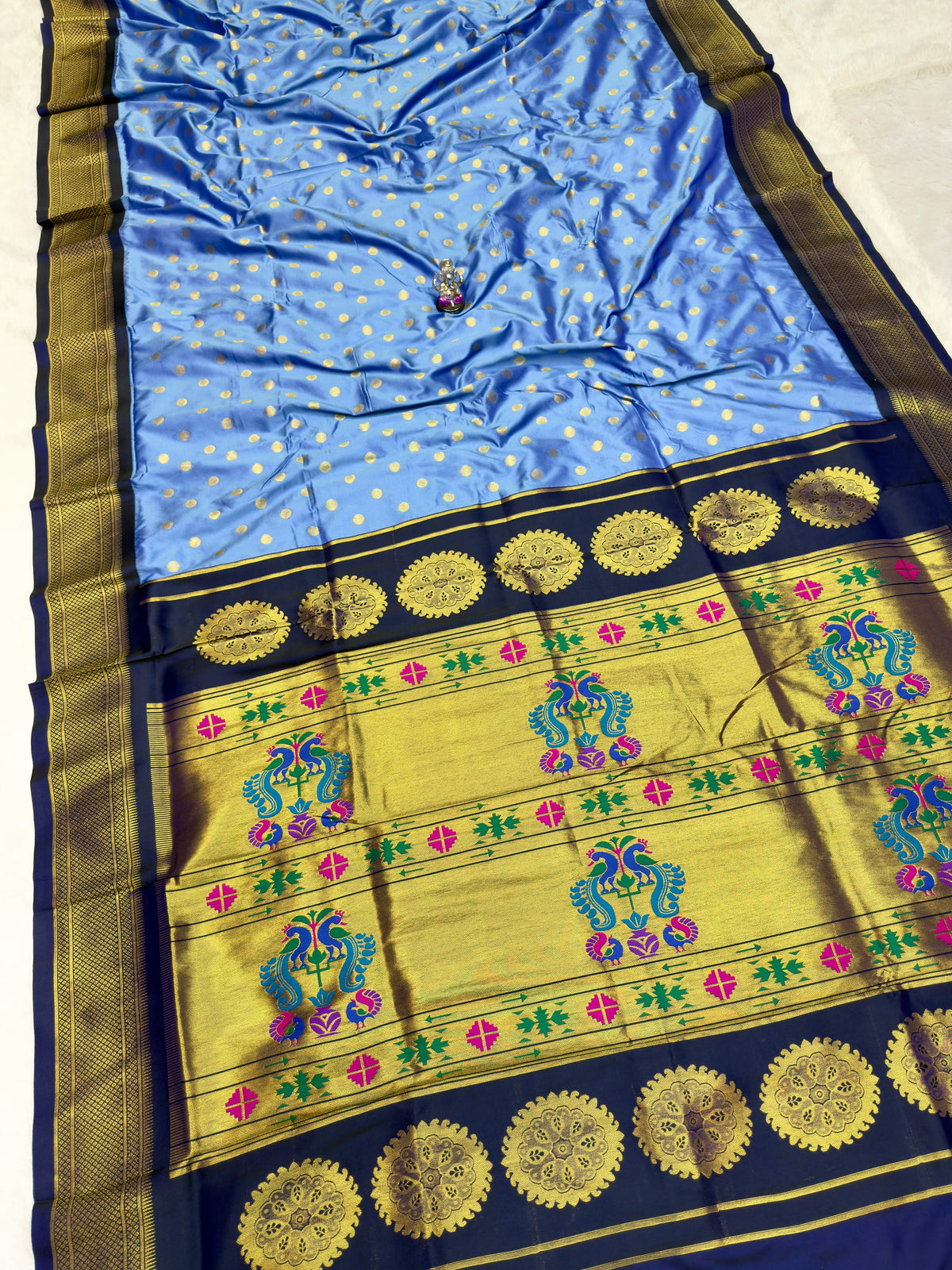 Big Temple Ilkal-Style Tana Silk Saree with All-Over Butties and Tope Pallu