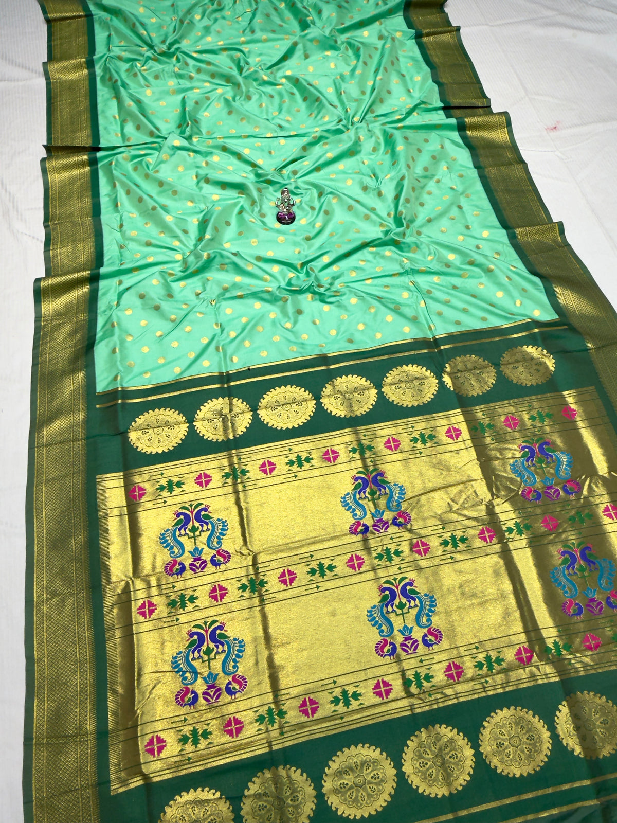 Big Temple Ilkal-Style Tana Silk Saree with All-Over Butties and Tope Pallu