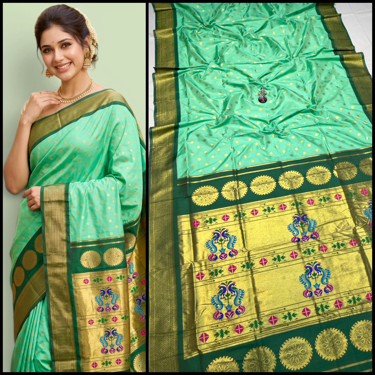 Big Temple Ilkal-Style Tana Silk Saree with All-Over Butties and Tope Pallu