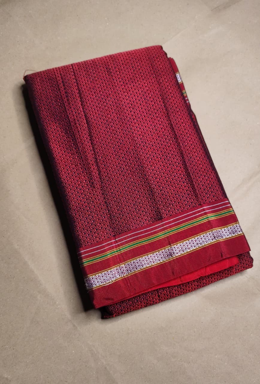 Traditional Maharashtra Khun Saree with Chikki Paras Border and Tope Pallu