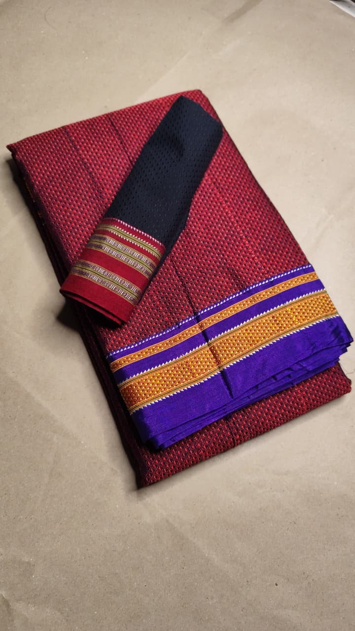 Traditional Maharashtra Khun Saree with Chikki Paras Border and Tope Pallu