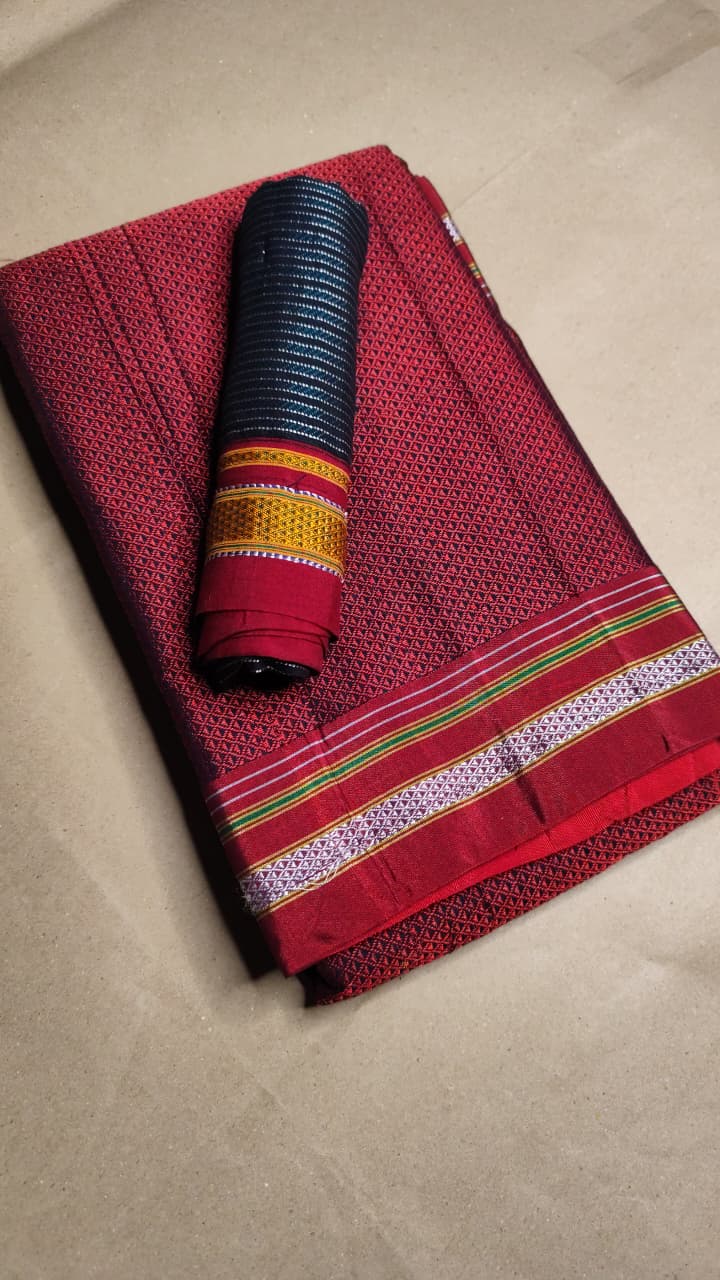 Traditional Maharashtra Khun Saree with Chikki Paras Border and Tope Pallu