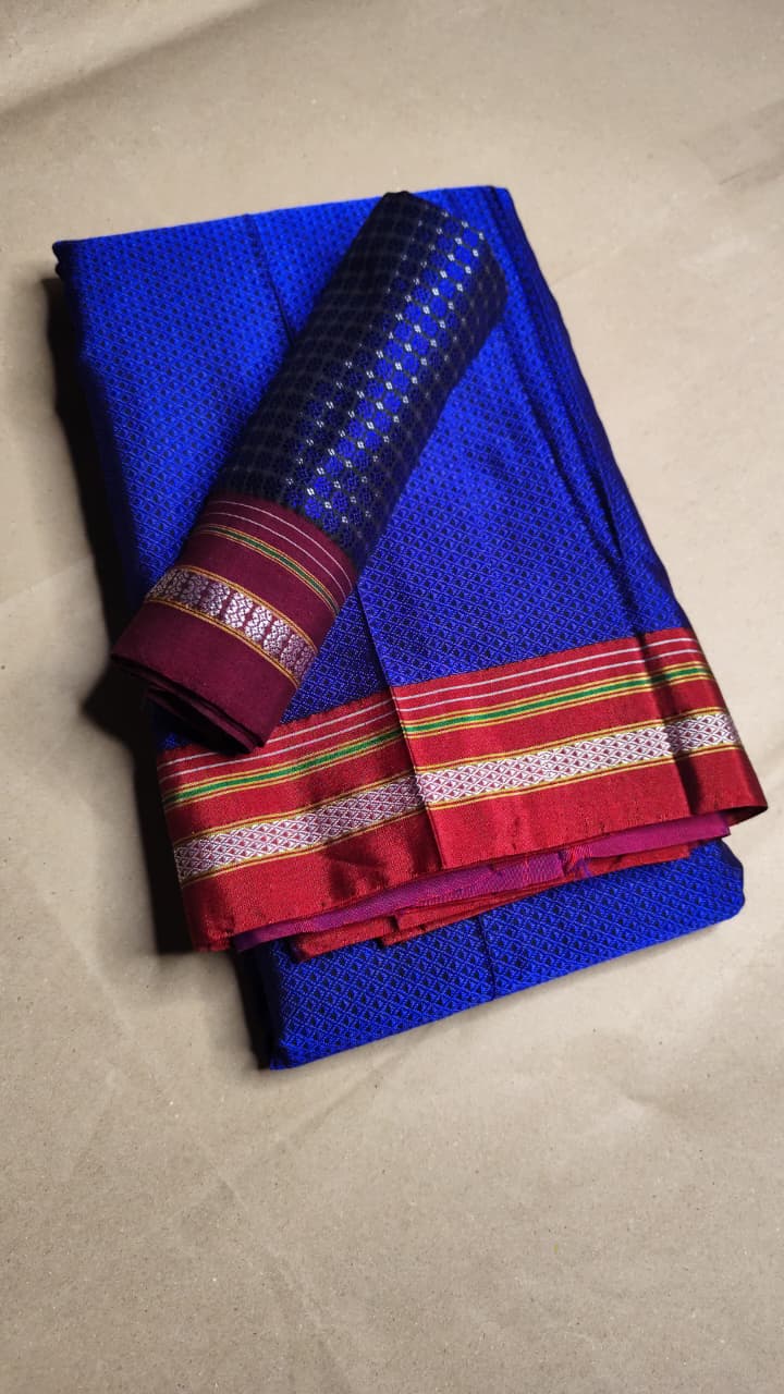 Traditional Maharashtra Khun Saree with Chikki Paras Border and Tope Pallu