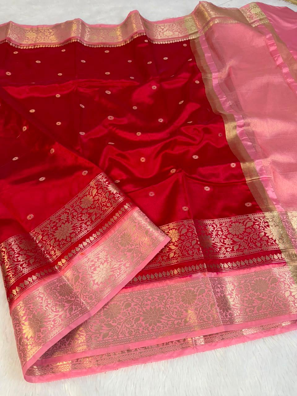 Premium Katan Soft Silk Saree with Double Zari Booti Weaving and Contrast Borders