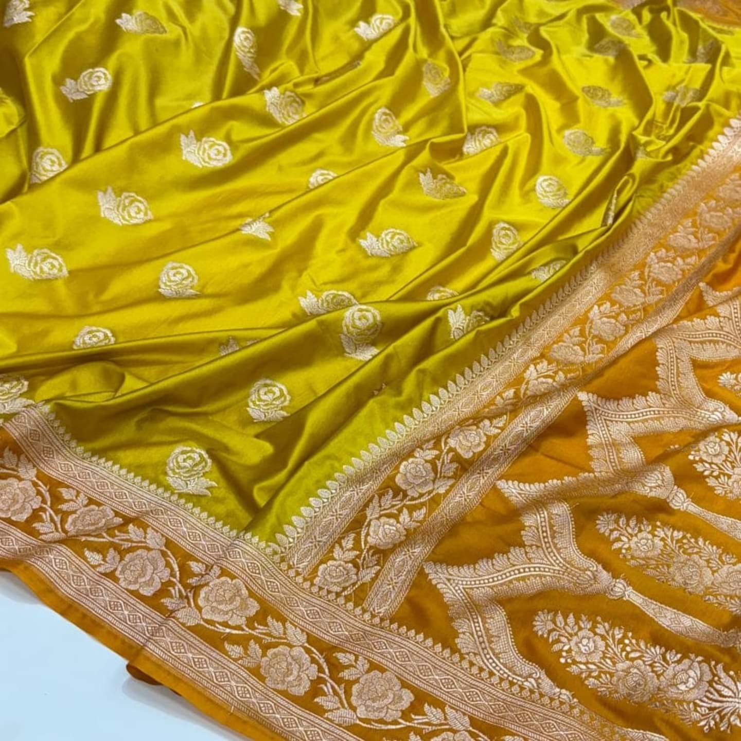 Banarasi Mashru Silk Saree in Vibrant Lime Green