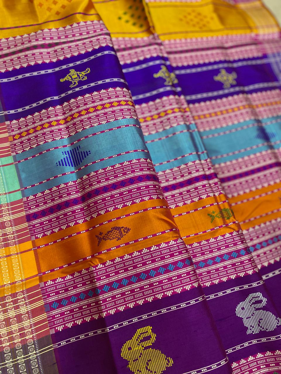 Vibrant Green Berhampuri Silk Saree With Ganga Jamuna border
