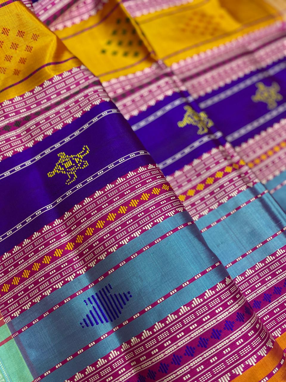 Vibrant Green Berhampuri Silk Saree With Ganga Jamuna border