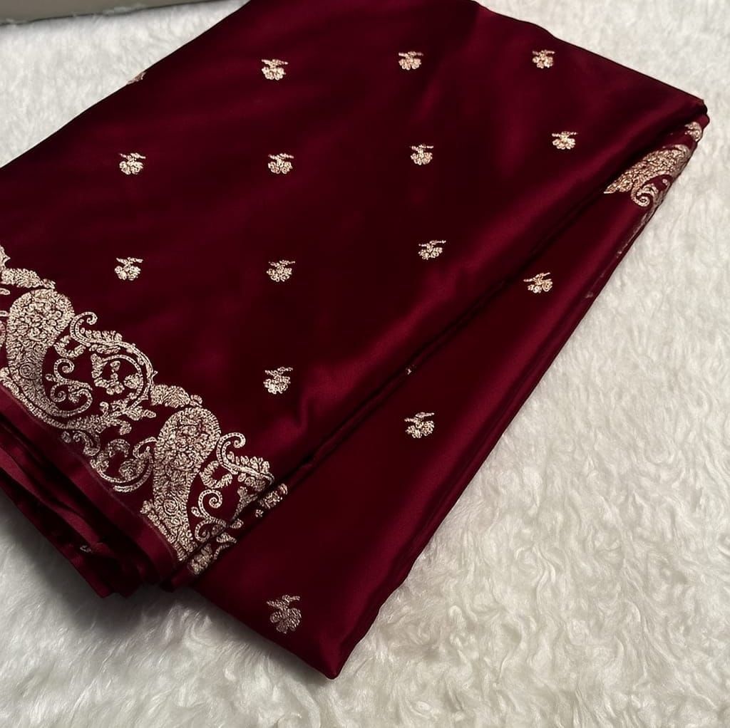 Banarasi Mashru Silk Saree with Golden Zari & Jacquard Pallu