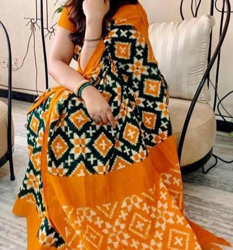 Authentic Telia Rumal Handloom Cotton Saree - Traditional Ikat Weave from Puttapaka