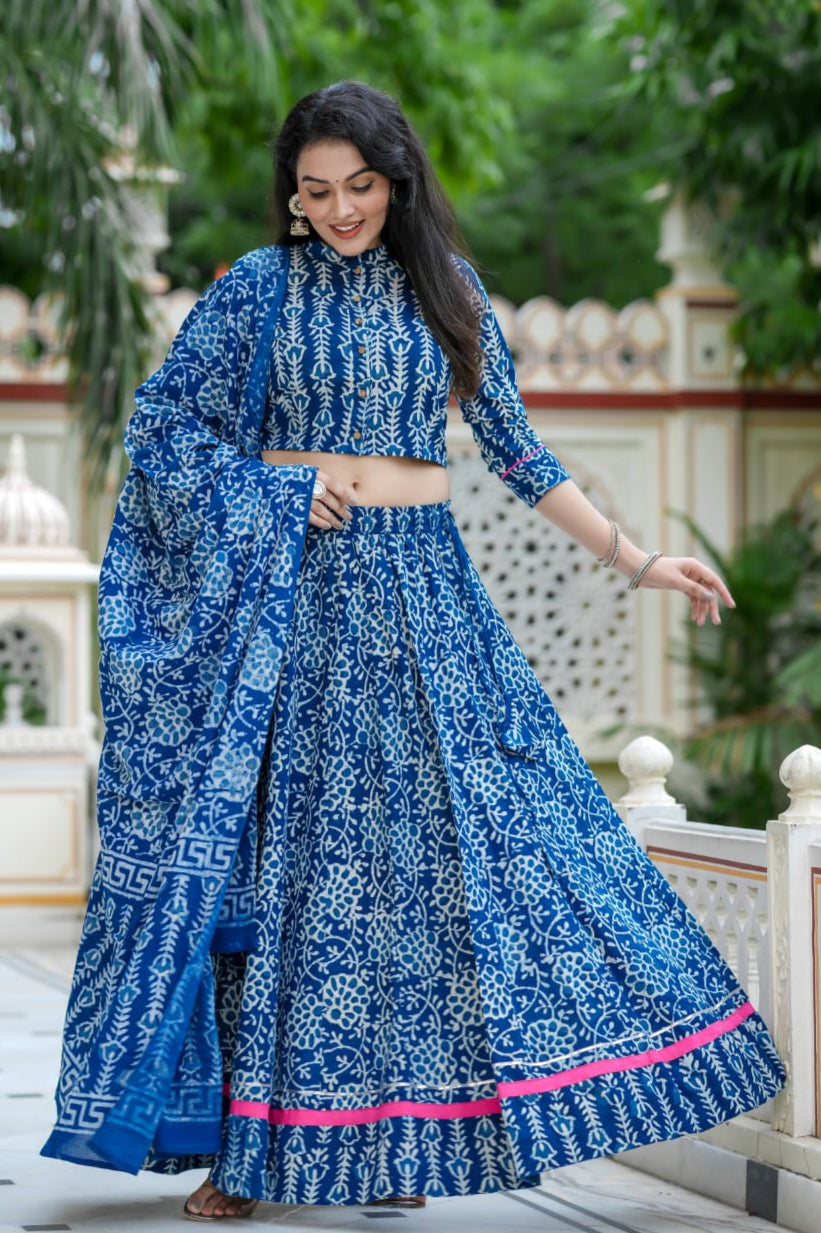 Hand Block Printed Lehenga Choli with Dupatta – Navratri Collection