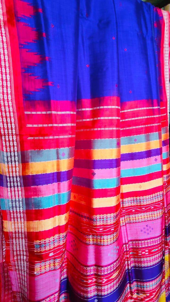 Exclusive Blue Color Berhampuri Double Pallu Silk Saree