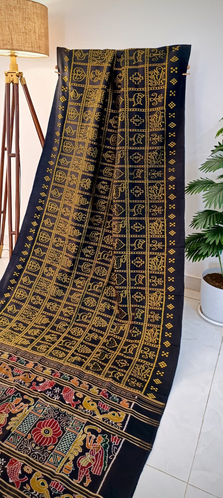 Yellow With Black 4ply Nabakothi Khandua Mulberry Silk Saree