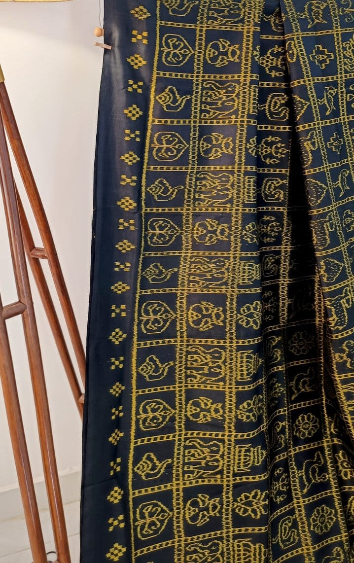 Yellow With Black 4ply Nabakothi Khandua Mulberry Silk Saree