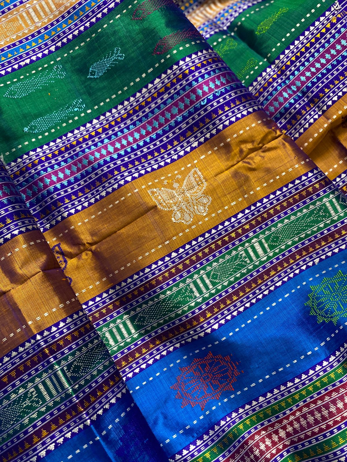 Royal Blue Authentic Berhampuri Silk Double Aanchal Saree