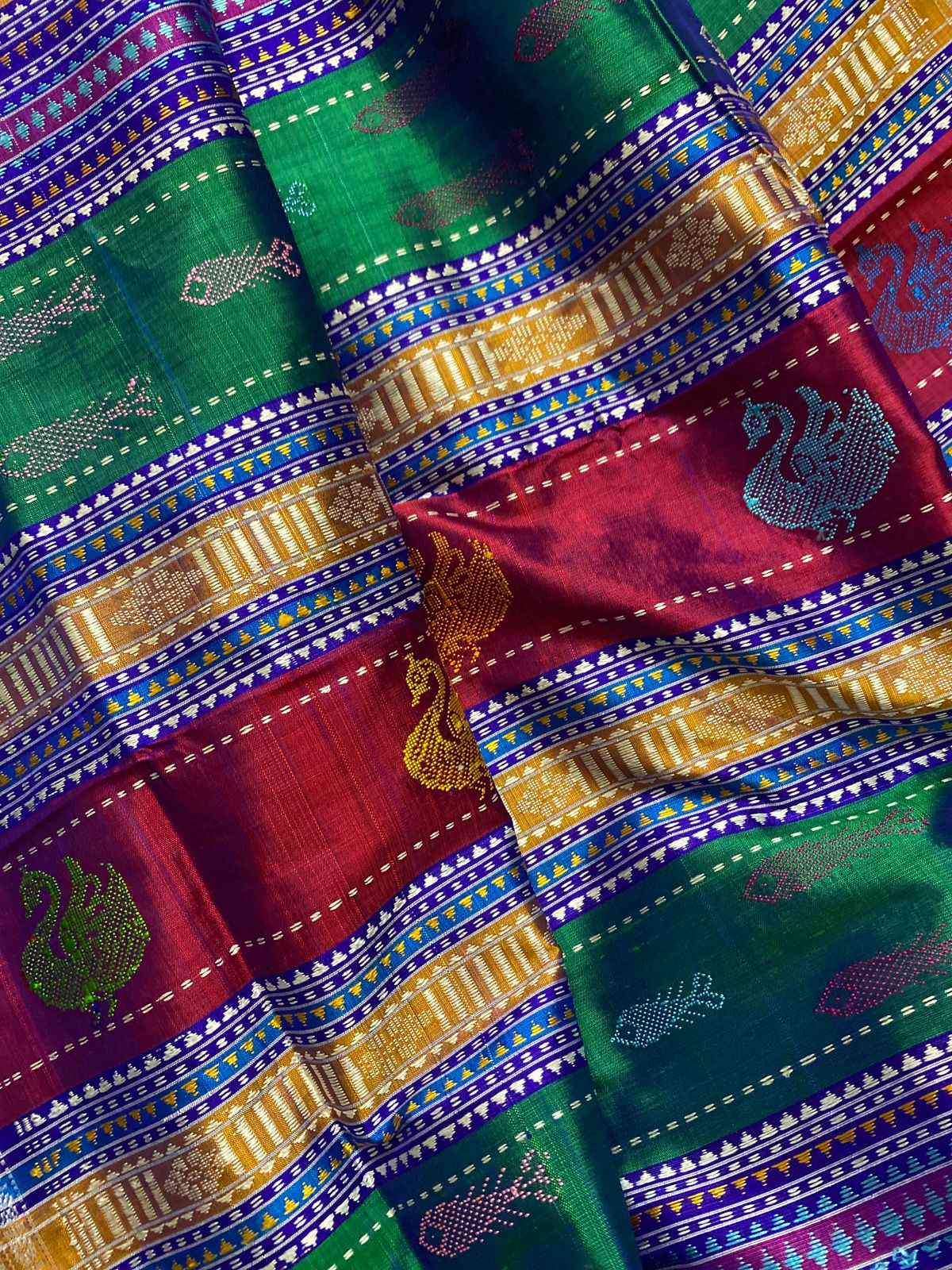 Royal Blue Authentic Berhampuri Silk Double Aanchal Saree