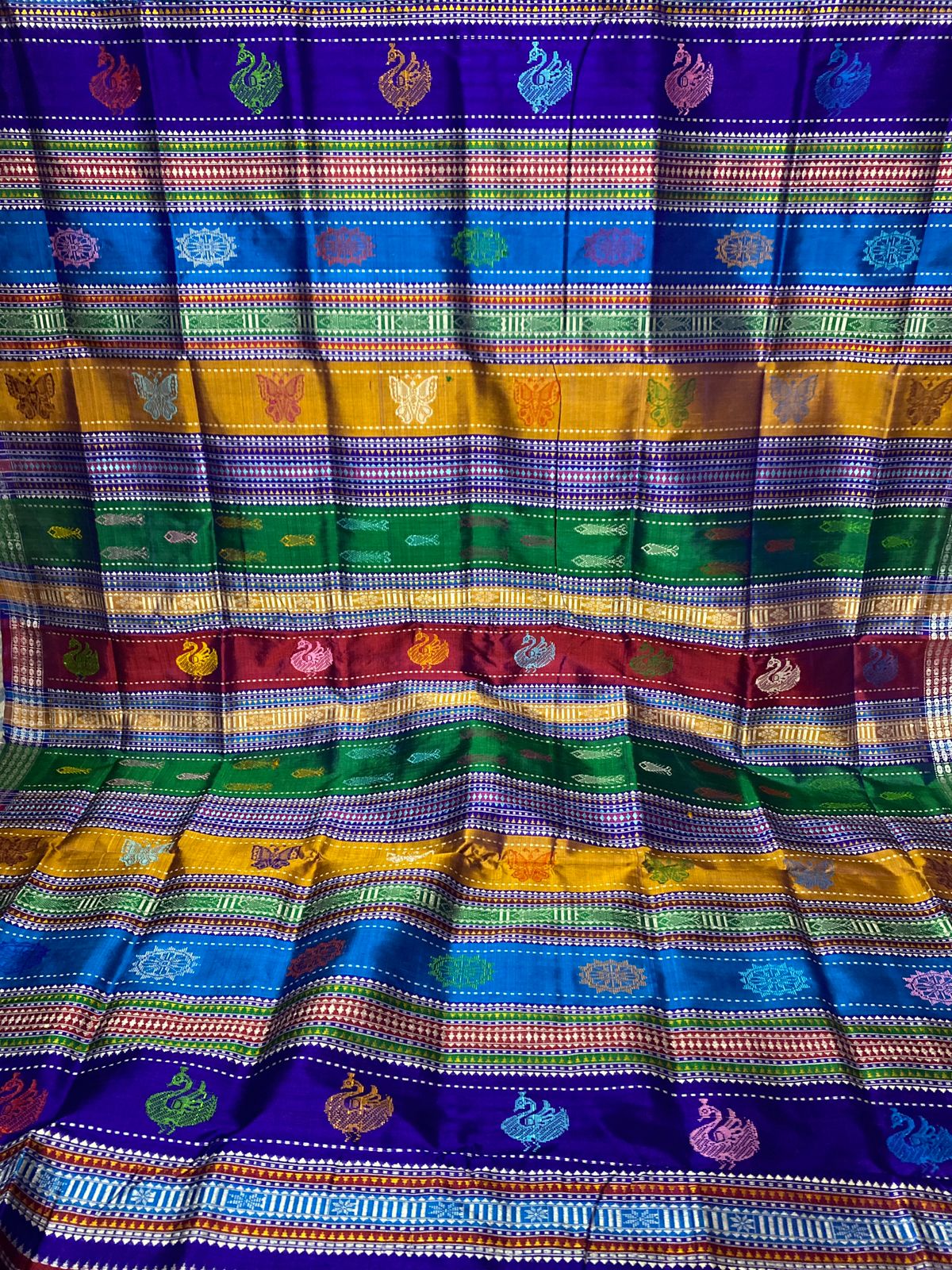 Royal Blue Authentic Berhampuri Silk Double Aanchal Saree