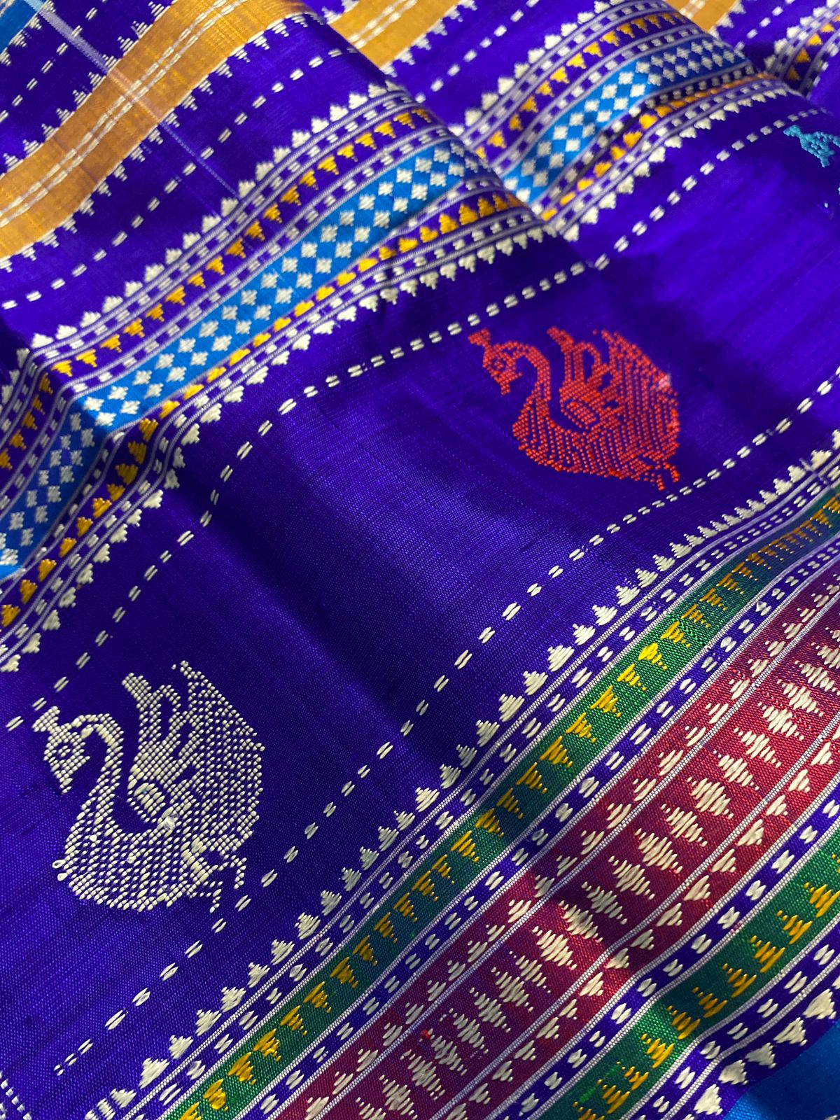 Royal Blue Authentic Berhampuri Silk Double Aanchal Saree