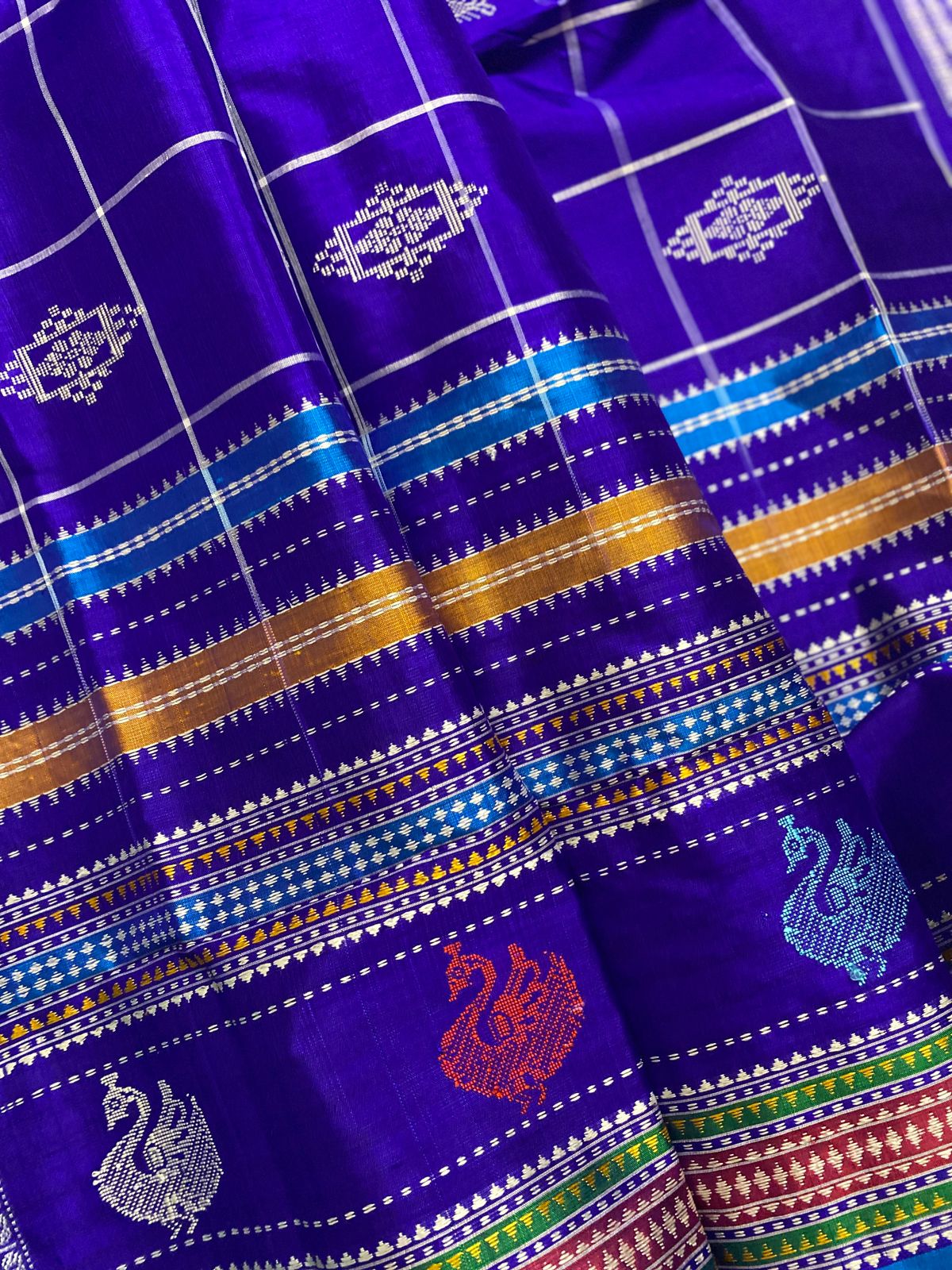 Royal Blue Authentic Berhampuri Silk Double Aanchal Saree