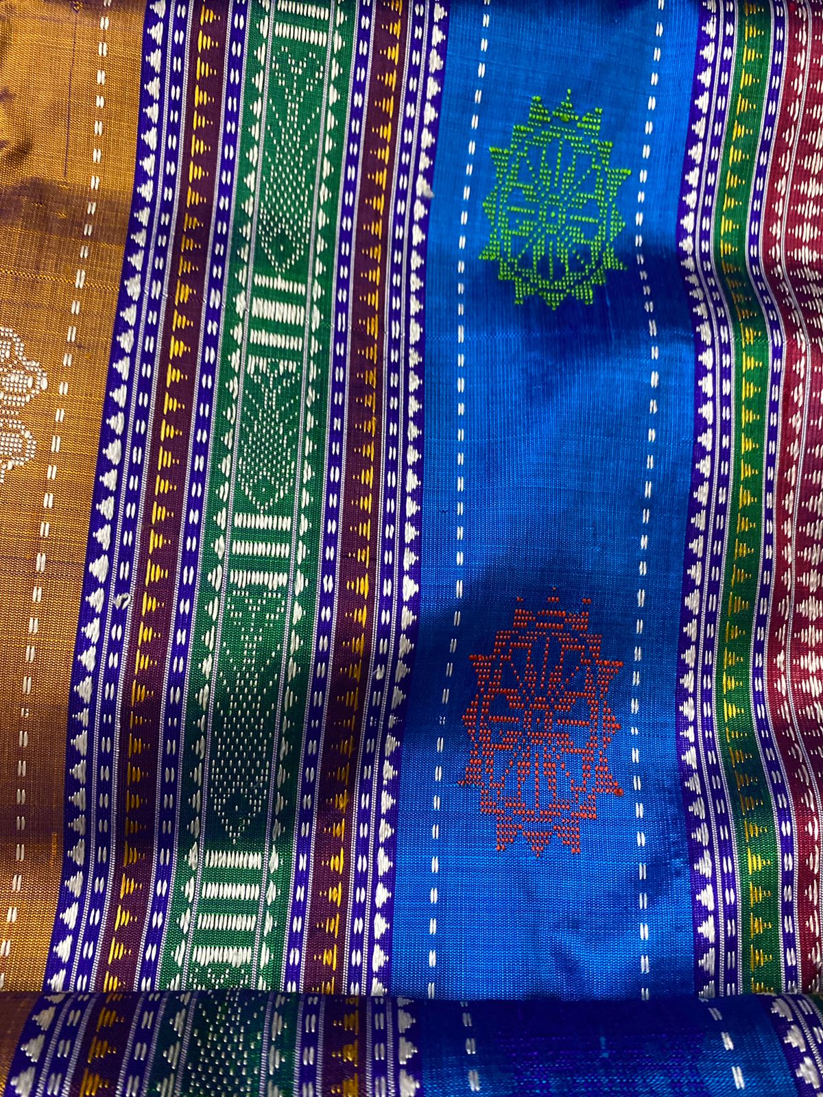 Royal Blue Authentic Berhampuri Silk Double Aanchal Saree