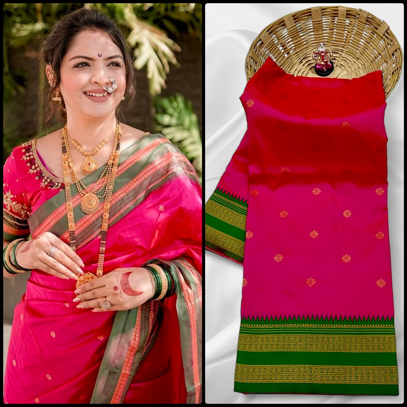 Premium Soft Silk Narayanpeth Saree | All-Over Butta | Traditional Pallu | Contrast Blouse