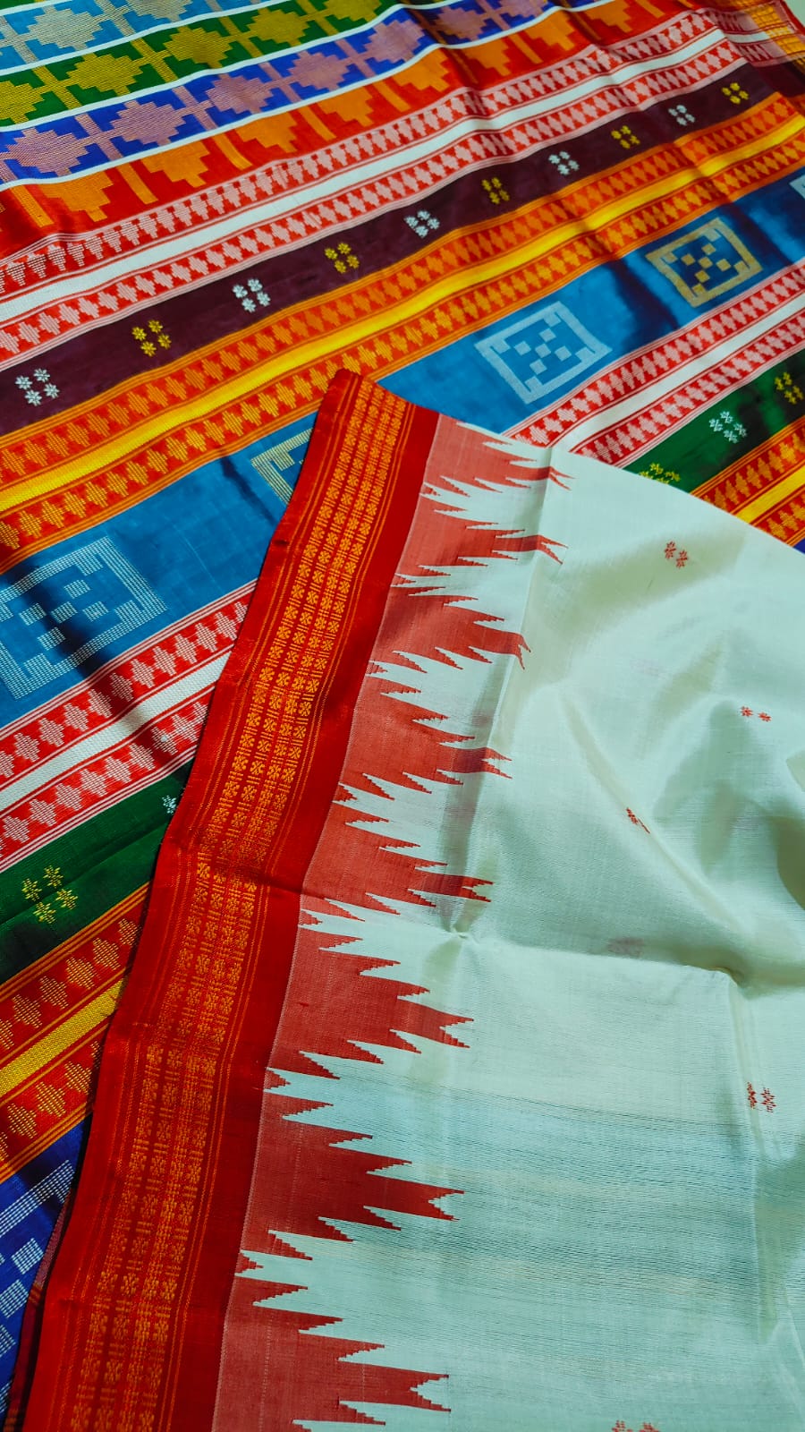 Berhampuri Silk Saree 4 Fulia Rudraksha Border Double Pallu - Odisha Handloom