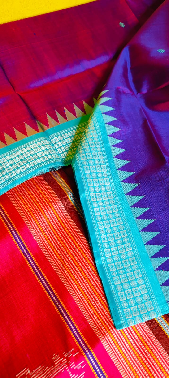 Royal Purple Color Dual Tone Berhampuri Double Pallu Silk Saree