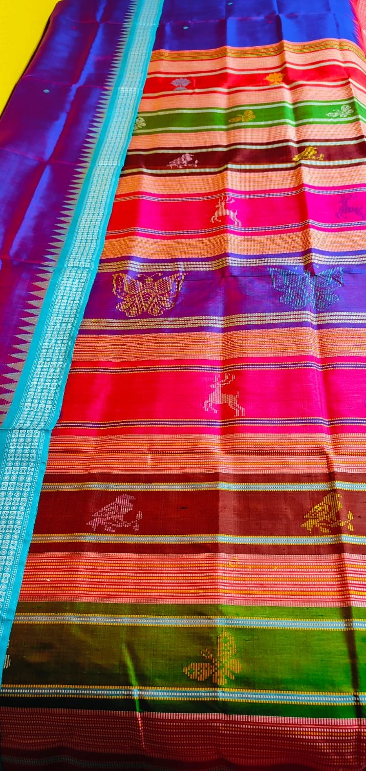 Royal Purple Color Dual Tone Berhampuri Double Pallu Silk Saree