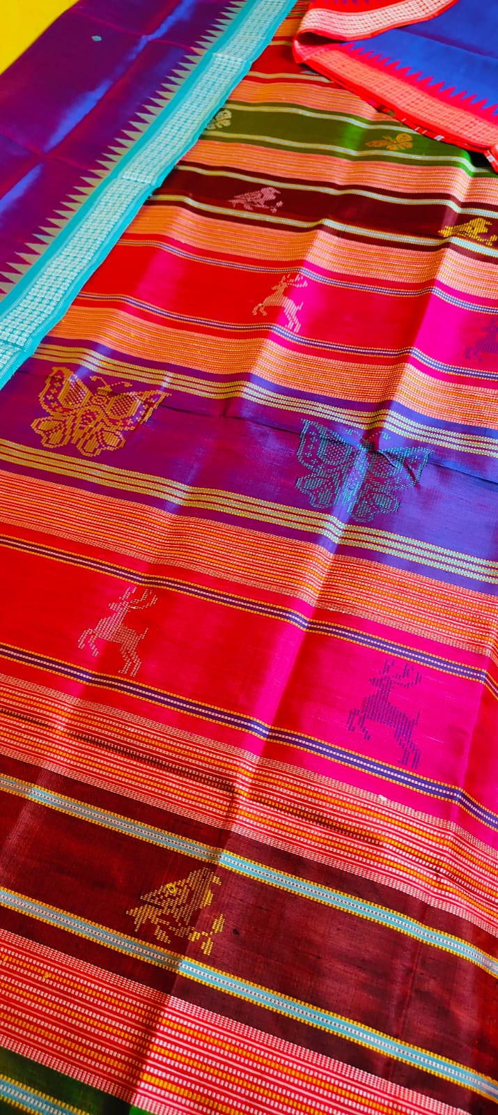 Royal Purple Color Dual Tone Berhampuri Double Pallu Silk Saree